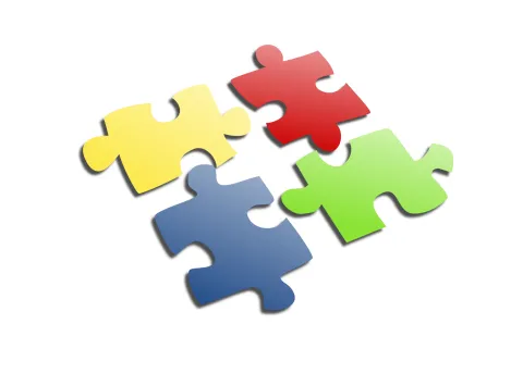 Multi-colored jigsaw puzzle pieces
