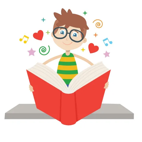Child reading a book.