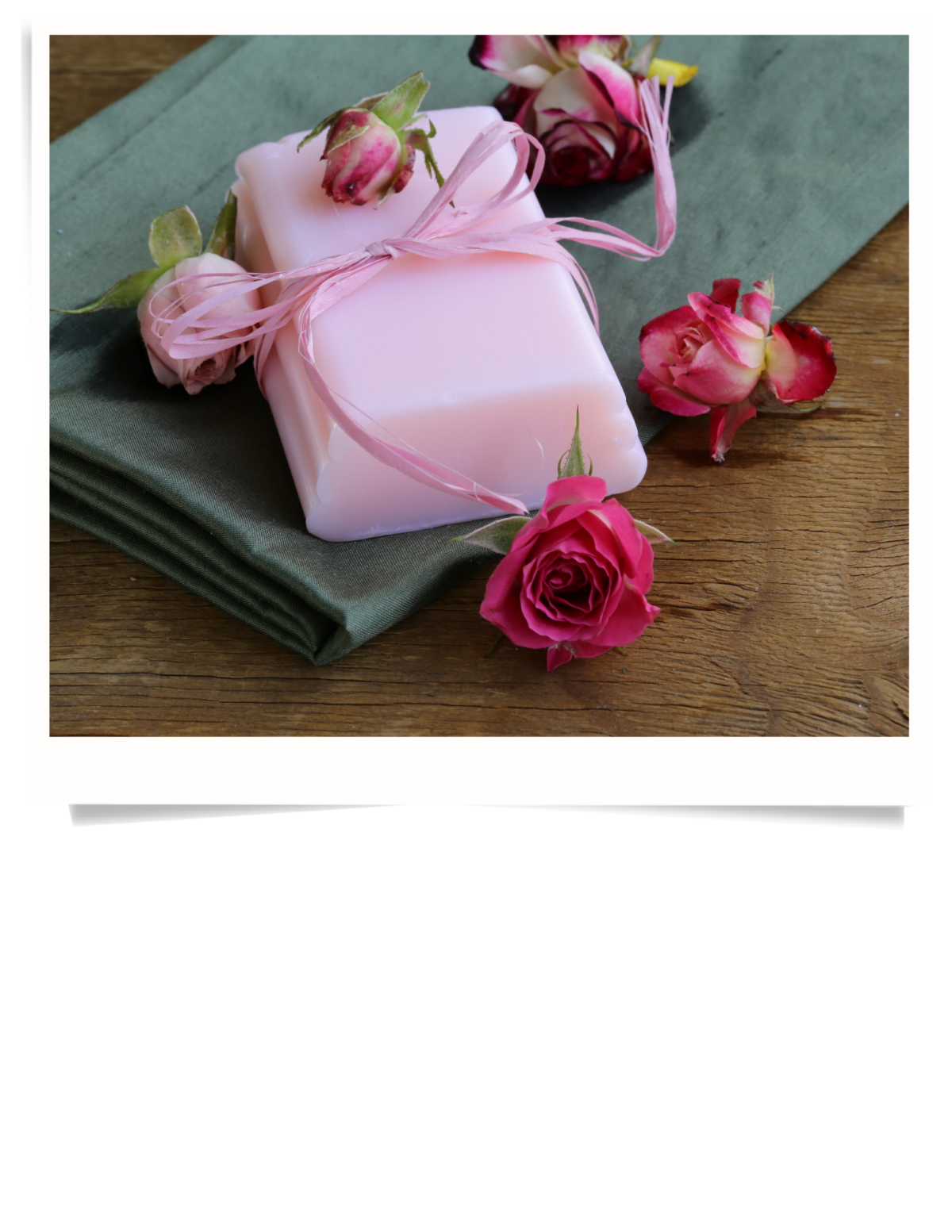 Wrapped bar of soap with flowers.
